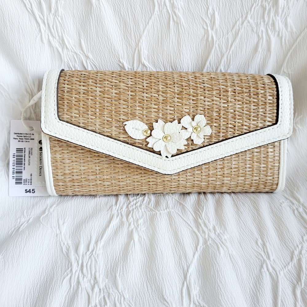 Elegant White and Tan Floral Clutch